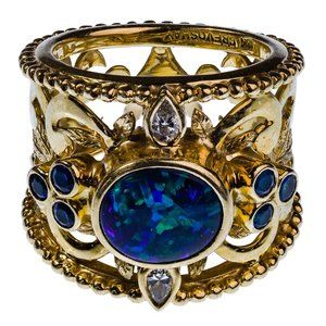 Paula Crevoshay 18k Yellow Gold, Gemstone and Diamond Ring
